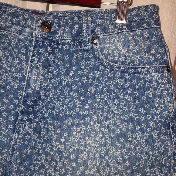 𝑮𝑽 6 Custom Rare Star Print Raw Hem Mom Amanda Blue White Shorts - Picture 4 of 11